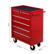 Easycomfort Carrello Porta Utensili con 5 Cassetti, Serratura, 2 Chiavi e Manubrio Parete Smontabile 2 Ruote con Freno in Lamiera d Acciaio EVA Rosso 67,5x33x77cm Supply