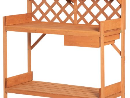 EASYCOMFORT  Tavolo per Giardinaggio in Legno di Abete con Griglia, Cassetto e Mensole, 111.8x50.3x112.3cm For Cheap