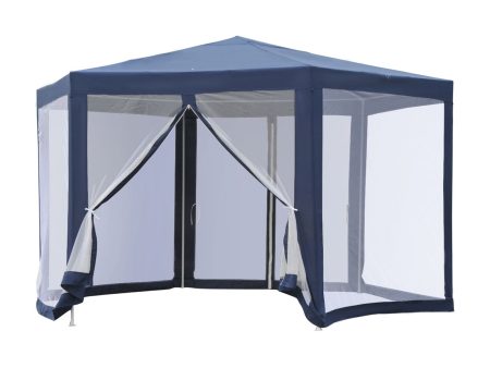 EASYCOMFORT Gazebo Esagonale da giardino Struttura in Ferro con 6 Zanzariere, Blu Bianco,195x250x197cm Online now