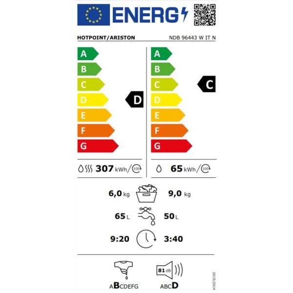 Lavasciuga a libera installazione Hotpoint 9 kg NDB 96443 W IT N 1400 Giri Motore Inverter Tecnologia Digital Motion Classe D For Discount