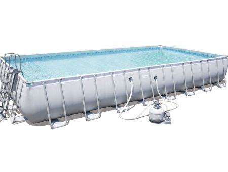 Piscina Bestway Fuori Terra Rettangolare Power Steel con Telo base Top di copertura Scaletta rampa esterna di sicurezza Filtro a sabbia da 5.678 l h cod. 56623 Fashion