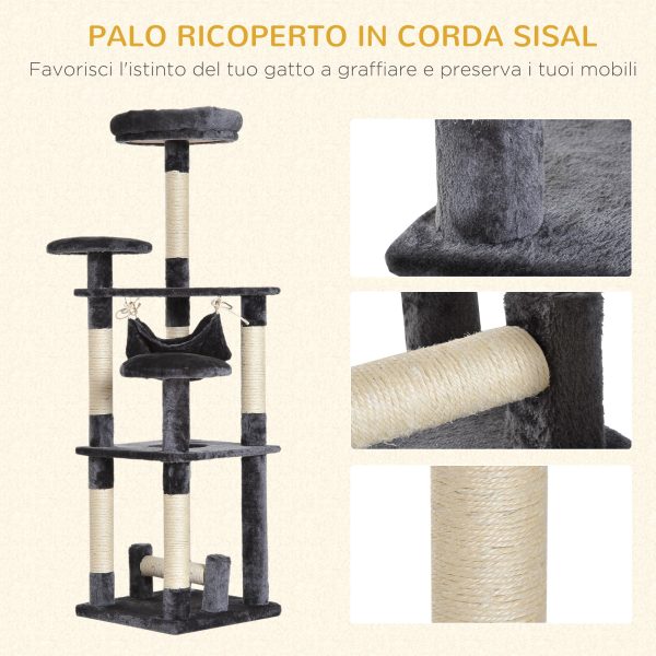 Easycomfort Albero Tiragraffi Giocattolo per Gatti a 4 Livelli con Amaca Cuccia Piattaforme in Peluche Sisal Naturale Altezza 132cm Grigio Online now