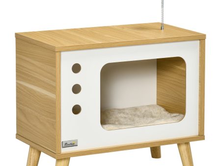 Easycomfort Casetta per Gatti in Truciolato a forma di Televisore con Cuscino e Pallina Giocattolo, 50x28x43 cm Online