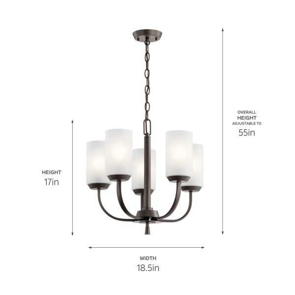 Kennewick 19  5-Light Chandelier with Clear Satin Etched Glass, Olde Bronze Finish Sale