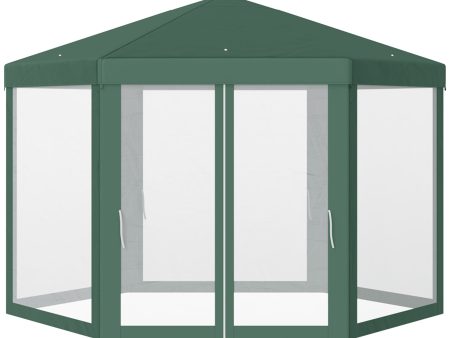 Easycomfort Gazebo 4x4 m da Giardino Esagonale con Pareti in Rete, 2 Porte e Gambe Regolabili, Gazebo in Metallo e Poliestere con Picchetti e Funi, Verde For Discount