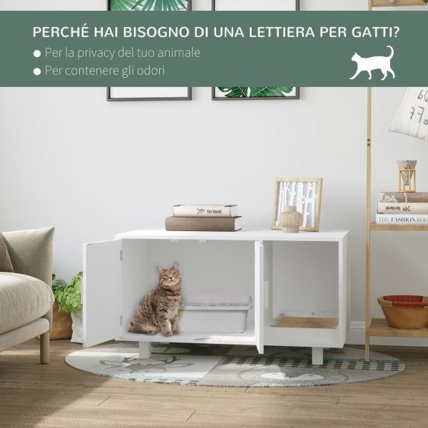 Easycomfort Mobile per Lettiera Gatti in Legno con 2 Ante e Apertura Laterale con Tiragraffi, Bianco For Cheap