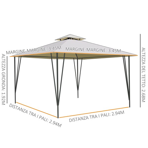 Easycomfort Gazebo da Giardino 3.5x3.5m in Metallo e Poliestere Beige con Doppio Tettuccio For Sale