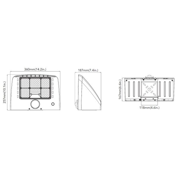 LED Cutoff Wall Pack, 95W Adjustable, 15000 Lm, 30K 40K 50K, On Off Photocell, 120-277V, Bronze For Discount