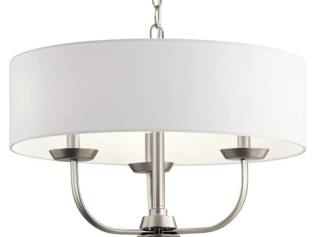 Kennewick 20  3-Light Chandelier with Fabric Drum Shade, Brushed Nickel Finish Discount