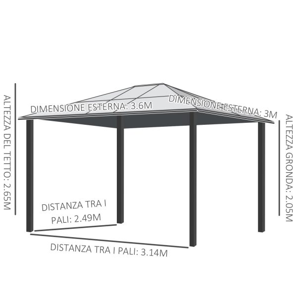 Easycomfort Gazebo da Giardino 3x3.6m in Alluminio con Zanzariera e Tetto in Policarbonato Online Sale