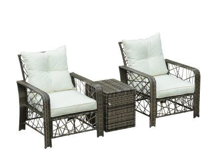 EASYCOMFORT  Set 2 Poltrone da Giardino e Tavolino Contenitore in Rattan PE e Acciaio, Grigio e Beige Online now