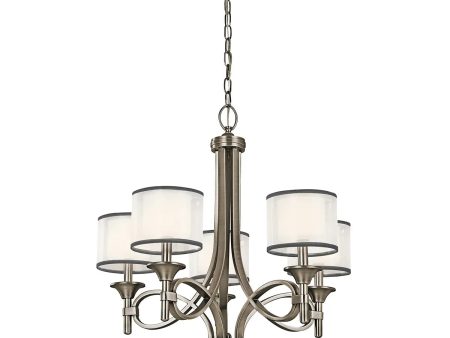 Lacey 26  5-Light Chandelier 1-Tier with Clear Satin Etched Glass, Antique Pewter Finish For Discount