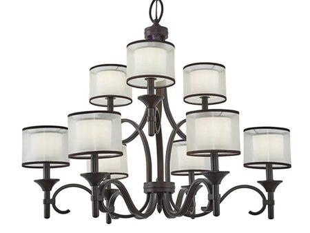 Lacey 34  9-Light Chandelier Multi-Tier with Clear Satin Etched Glass, Mission Bronze Finish Online Sale