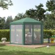 Easycomfort Gazebo 4x4 m da Giardino Esagonale con Pareti in Rete, 2 Porte e Gambe Regolabili, Gazebo in Metallo e Poliestere con Picchetti e Funi, Verde For Discount