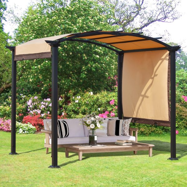 EASYCOMFORT  Pergola con Tende Scorrevoli da Giardino 295x245cm, Gazebo a Pergola da Esterno in Metallo Cachi Online now