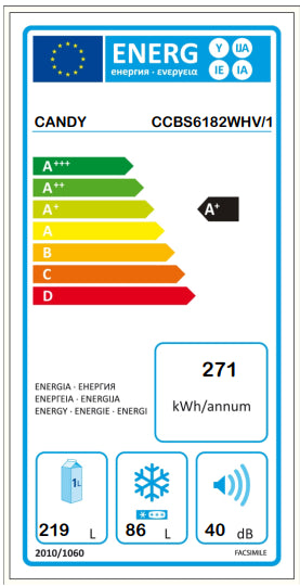 Frigorifero Combinato a Raffreddamento Ventilato Candy 315 Litri CCBS6182WHV   1N Classe A+ on Sale