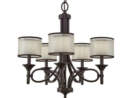 Lacey 26  5-Light Chandelier 1-Tier with Clear Satin Etched Glass, Mission Bronze Finish Cheap