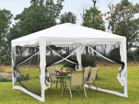 EASYCOMFORT Gazebo  in Tessuto PE con Zanzariera Bianco, 4x3m For Cheap