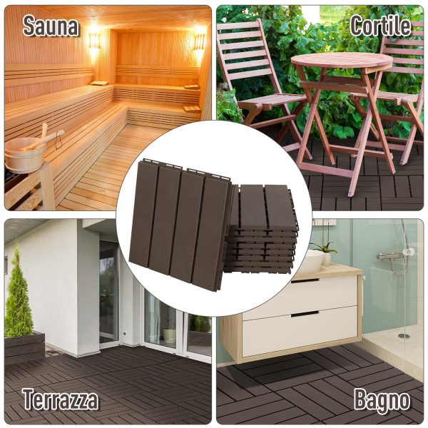 Easycomfort Set 9 Mattonelle a Incastro per Terrazzo, Piastrelle per pavimenti (30x30x2cm) in PP Antiscivolo, Area: 0.81 mq Marrone Online Sale