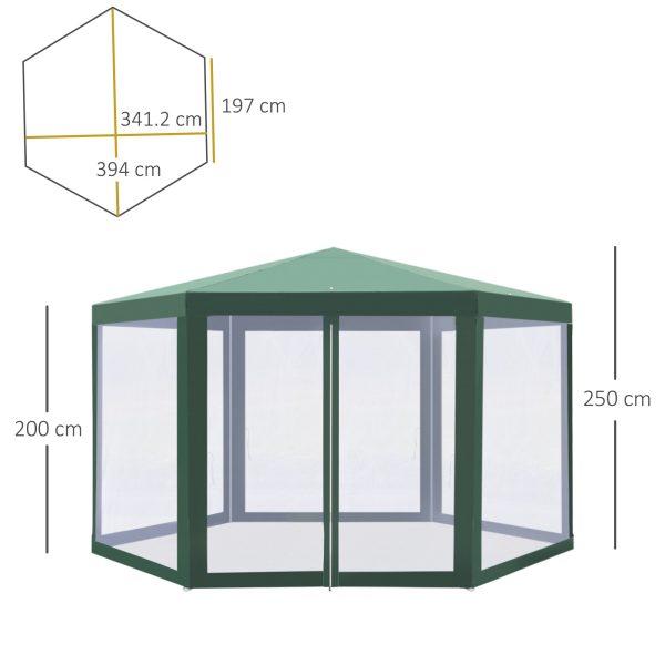 Easycomfort Gazebo 4x4 m da Giardino Esagonale con Pareti in Rete, 2 Porte e Gambe Regolabili, Gazebo in Metallo e Poliestere con Picchetti e Funi, Verde For Discount