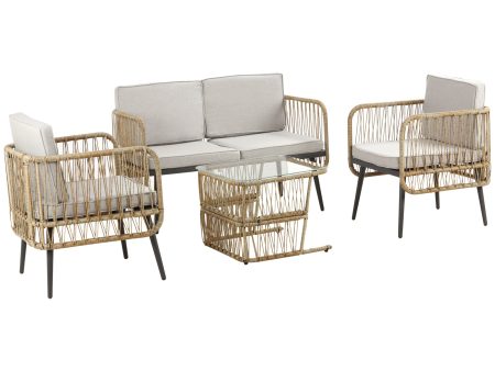 EASYCOMFORT  Set da 4 Pezzi in Rattan PE, 2 Sedie, Divano 2 Posti e Tavolino in Vetro Temperato For Cheap