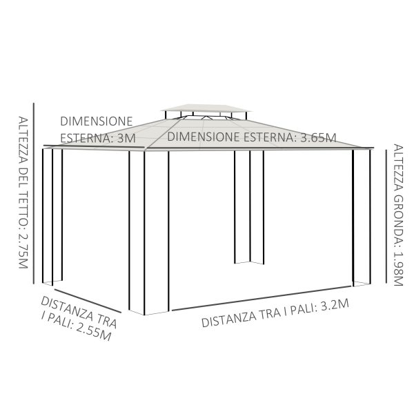 Easycomfort Gazebo da Giardino 3.7x3m con Tetto in Policarbonato a 2 Livelli, Acciaio e Alluminio, Marrone Online