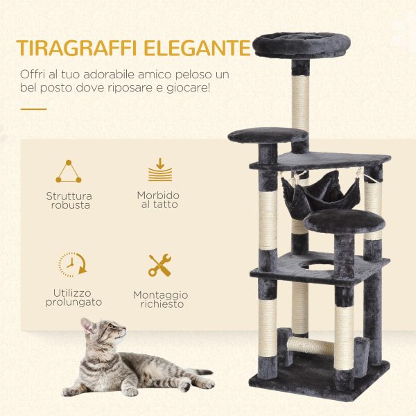 Easycomfort Albero Tiragraffi Giocattolo per Gatti a 4 Livelli con Amaca Cuccia Piattaforme in Peluche Sisal Naturale Altezza 132cm Grigio Online now