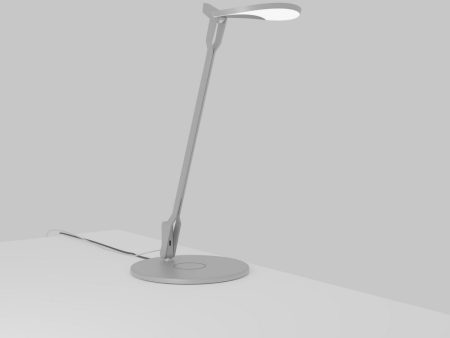 Splitty Pro Silver Contemporary LED Desk Lamp with Wireless Charging Base and USB Port For Sale