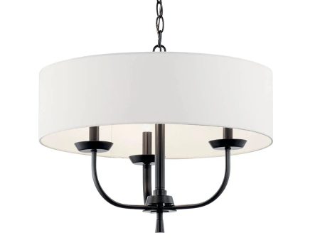 Kennewick 20  3-Light Chandelier with Fabric Drum Shade, Black Finish Supply