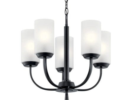 Kennewick 19  5-Light Chandelier with Clear Satin Etched Glass, Black Finish Sale