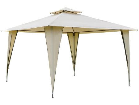 Easycomfort Gazebo da Giardino 3.5x3.5m in Metallo e Poliestere Beige con Doppio Tettuccio For Sale