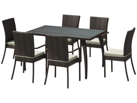 Easycomfort 7 pz Set da Pranzo da Giardino Tavolo da Esterno con 6 Sedie, Mobili da Giardino in Rattan PE e Acciaio con Cuscini Lavabili, Marrone e Crema Cheap