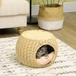 Easycomfort Casetta per Gatti a 2 Livelli in Rattan PE con Cuscino Lavabile, Ø40x30 cm, Beige For Sale