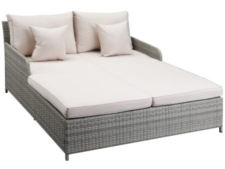 Easycomfort Lettino Prendisole Sdraio da Giardino 2 Posti in Rattan PE, Struttura in Acciaio con Braccioli e Cuscini Imbottiti, 158x134x70cm, Grigio Online Hot Sale