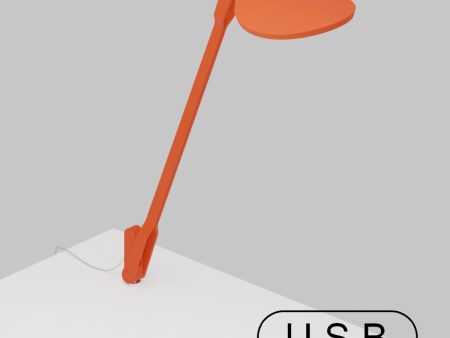 Splitty Matte Orange Contemporary LED Desk Lamp with Through-Table Mount and USB Port Cheap