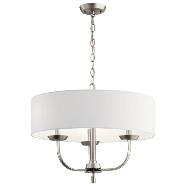 Kennewick 20  3-Light Chandelier with Fabric Drum Shade, Brushed Nickel Finish Discount