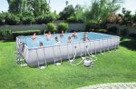 Piscina Bestway Fuori Terra Rettangolare Power Steel con Telo base Top di copertura Scaletta rampa esterna di sicurezza Filtro a sabbia da 5.678 l h cod. 56623 Fashion