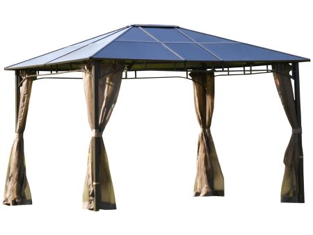 Easycomfort Gazebo da Giardino con Zanzariera 3.6x3m Tetto Policarbonato Marrone Online Hot Sale