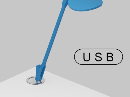 Splitty Matte Pacific Blue Contemporary LED Desk Lamp with Grommet Mount and USB Port For Cheap