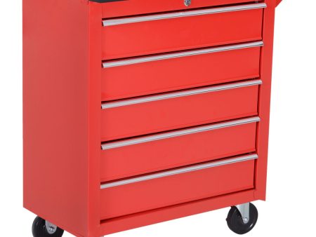 EASYCOMFORT Carrello da Officina Porta Attrezzi con 5 Cassetti con Serratura, Ruote e Maniglia, in Acciaio 69x33x75cm, Rosso Hot on Sale