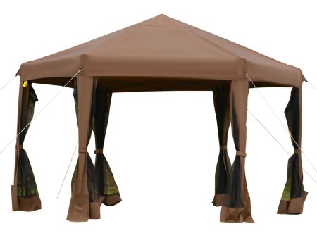 Easycomfort Gazebo da Giardino Pieghevole ed Esagonale con Zanzariera, in Acciaio e Poliestere, 3.2x3.2x2.7 m, Marrone Online