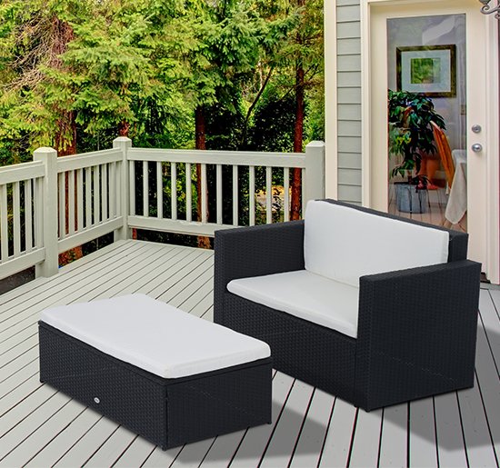 EasyComfort Set Mobili da Giardino con Poggiapiedi, Salotto da Esterno con Cuscini in PE Rattan Fashion