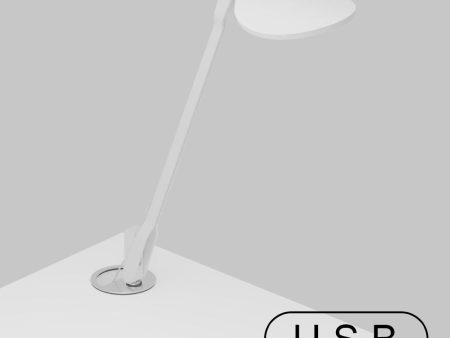 Splitty Matte White Contemporary LED Desk Lamp with Grommet Mount and USB Port Online now