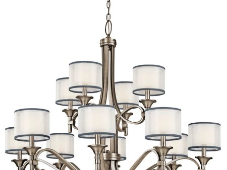 Lacey 42  12-Light Chandelier Multi-Tier with Clear Satin Etched Glass, Antique Pewter Finish For Discount