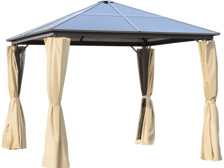 Easycomfort Gazebo da Giardino 3x3m con Tetto in Policarbonato e Zanzariere, Caffè e Khaki Discount