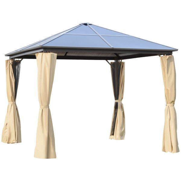 Easycomfort Gazebo da Giardino 3x3m con Tetto in Policarbonato e Zanzariere, Caffè e Khaki Discount