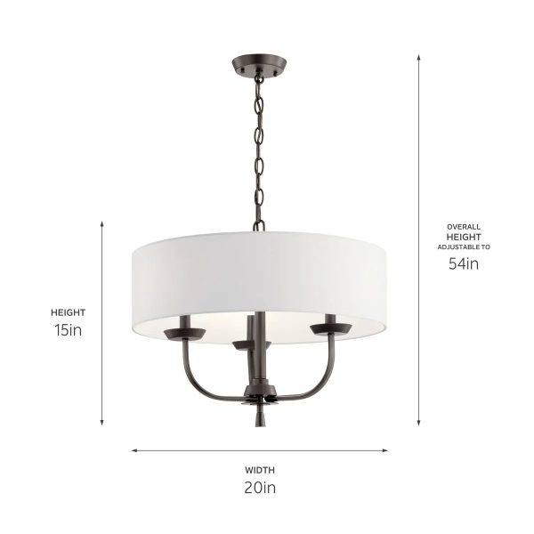 Kennewick 20  3-Light Chandelier with Fabric Drum Shade, Olde Bronze Finish Online Hot Sale