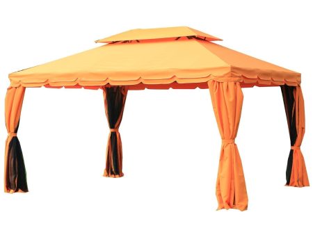 Easycomfort Gazebo da Giardino 4x3m con Doppio Tetto e Tende Laterali, Arancione on Sale