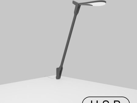 Splitty Matte Gray Contemporary LED Desk Lamp with Through-Table Mount and USB Port on Sale