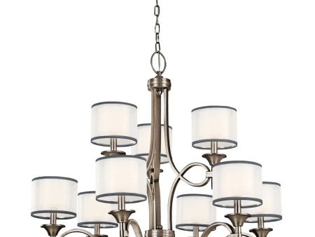 Lacey 34  9-Light Chandelier Multi-Tier with Clear Satin Etched Glass, Antique Pewter Finish Online